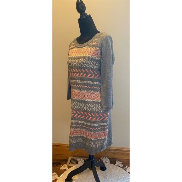 Charming Charlie Sweater Dress Sz Large Crew Neck Fair Isle Type Design Front - Picture 4 of 11